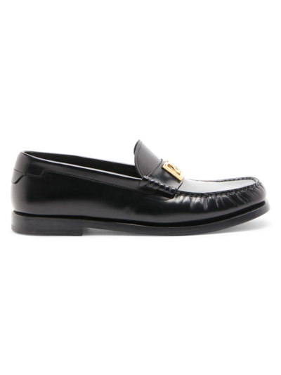 Dolce & Gabbana Men's City Blanco Logo Leather Loafers In Black