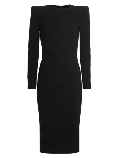 Sergio Hudson Women's Gathered Long-sleeve Wool Midi-dress In Black