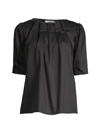 Harshman Zaylee Pleated Woven Cotton Blouse In Black