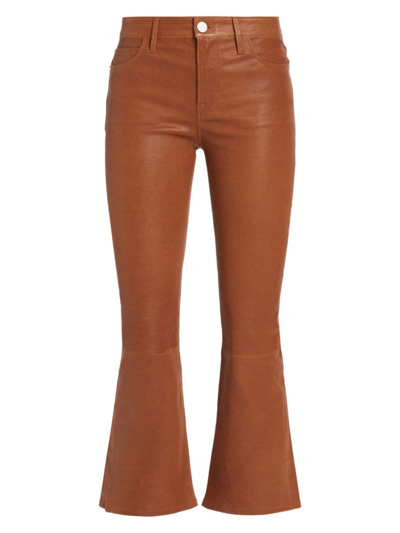 Frame Women's Le Crop Mini Boot-cut Leather Trousers In Tobacco