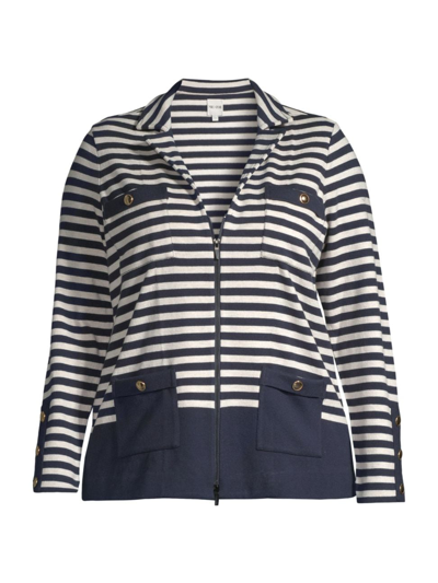 Nic + Zoe, Plus Size Women's Plus Size Striped City Charm Cotton Knit Blazer In Indigo Multi