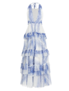 Philosophy Di Lorenzo Serafini Tiered Printed-mesh Maxi Dress In Blue