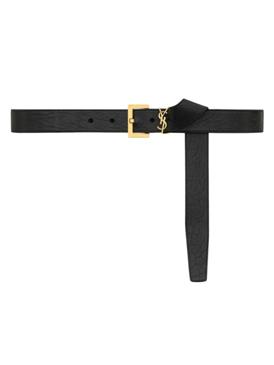 Saint Laurent Cassandre Leather Belt In Black