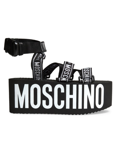 Moschino Women's Leather & Textile Wedges In Nero