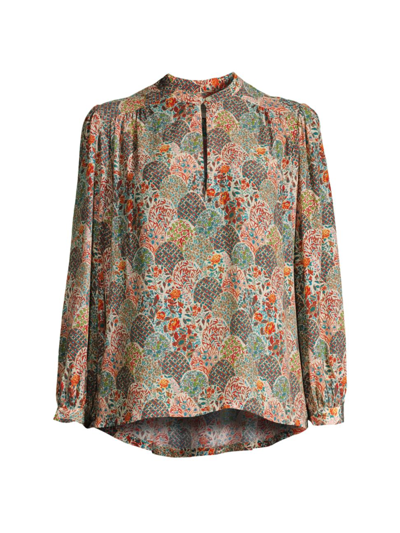 Birds Of Paradis Women's Bailey Floral Silk-blend Long-sleeve Blouse In Neutral