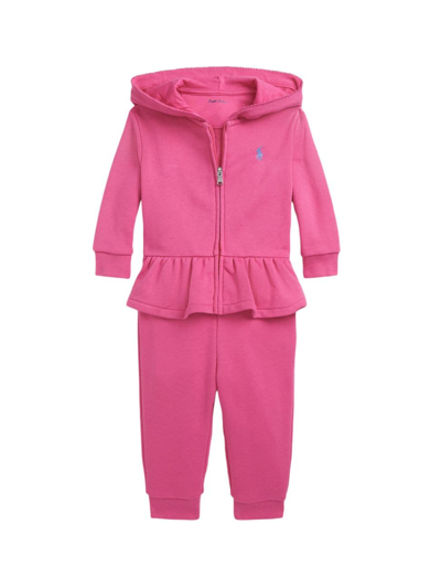 Polo Ralph Lauren Baby Girls Terry Full Zip Hoodie And Jogger Trousers Set In Belmont Pink
