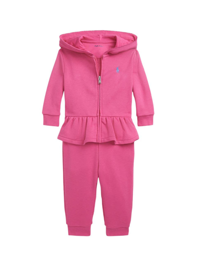 Polo Ralph Lauren Baby Girls Terry Full Zip Hoodie And Jogger Pants Set In Belmont Pink