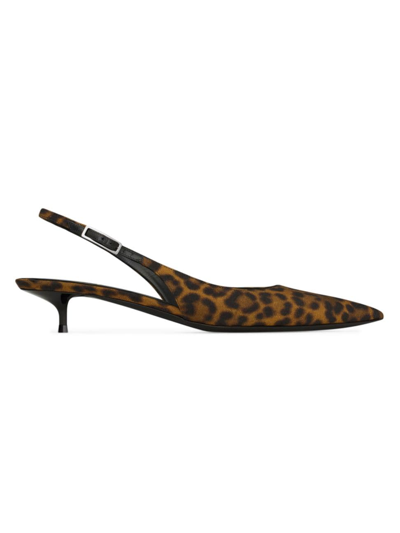 SAINT LAURENT WOMEN'S CHERISH SLINGBACK PUMPS IN LEOPARD GROSGRAIN