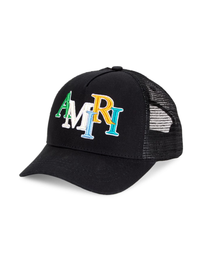 Amiri Kid's Staggered Logo Trucker Hat In Black