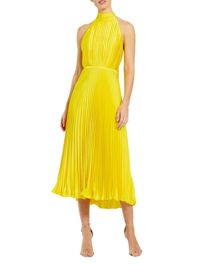 Mac Duggal Women's Ieena Pleated Halter Midi-dress In Lemon