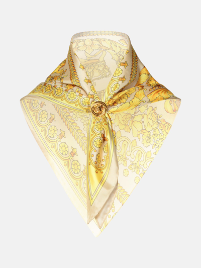 Versace Two-tone Silk Scarf In Gold