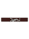 Saint Laurent Cassandre Bracelet In Leather In Brown And Sterling Silver