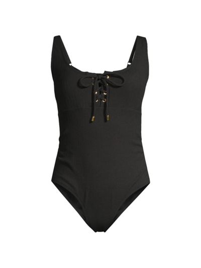 Change Of Scenery Women's Taylor Lace-up One-piece Swimsuit In Black Texture