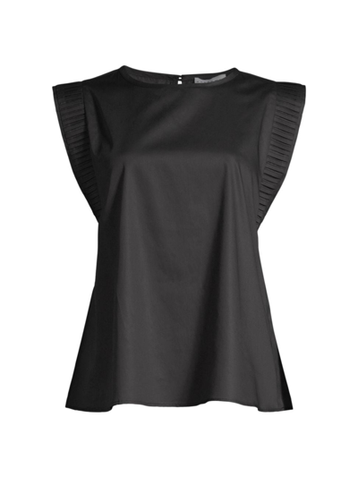 Harshman Duras Sleeveless Pintuck Cotton Blouse In Black