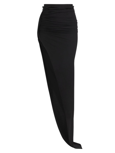 Rick Owens Asymmetric Cupro-blend Jersey Maxi Skirt In Black