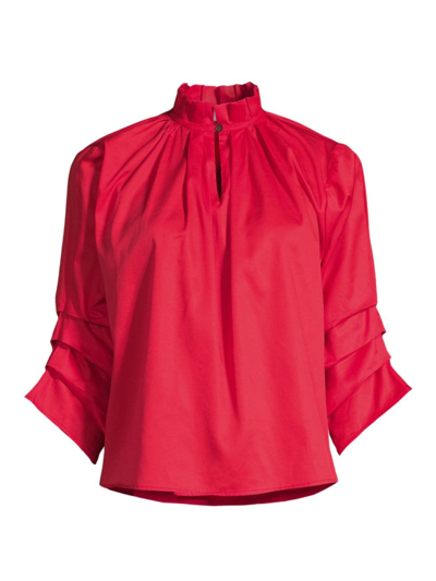 Harshman Women's Kieran Ruffled Cotton Blouse In Poppy Red