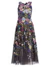 MARCHESA WOMEN'S FLORAL THREADWORK TULLE COCKTAIL DRESS