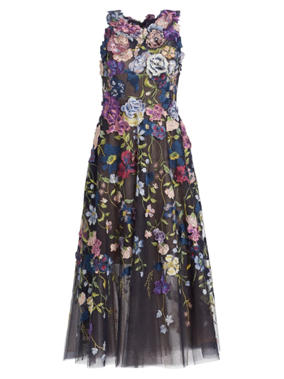 Marchesa Tulle Cocktail With Floral Details In Multi