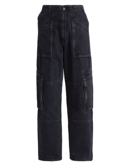 Amiri High-rise Wide-leg Denim Cargo Trousers In Faded Black