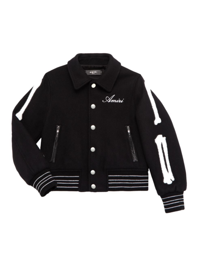 Amiri Boy's Wool Embroidered Logo-print Bones Bomber Jacket In Black