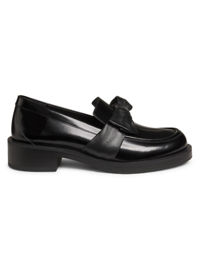 Stuart Weitzman Sofia Bold Leather Bow Loafers In Black