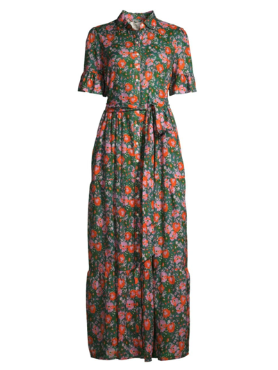 Birds Of Paradis Women's Martine Floral Tiered Maxi Shirtdress In Green Multi