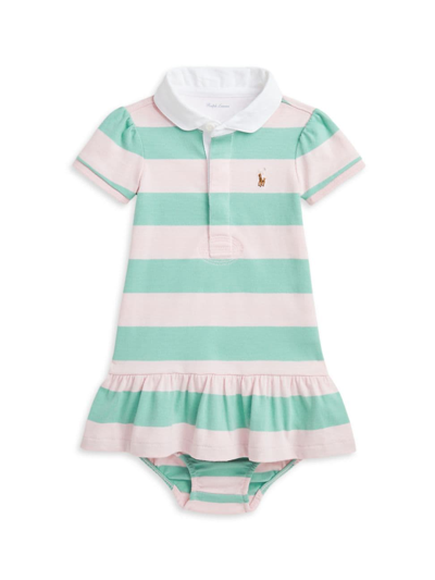 Polo Ralph Lauren Baby Girl's Striped Polo Shirtdress & Bloomers Set In Celadon Hint Of Pink