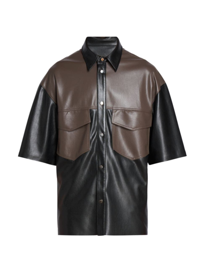 Nanushka Men's Mance Faux Leather Button-front Shirt In Shiitake Black