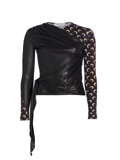 Marine Serre Regenerated Crescent Moon-print Top In Black