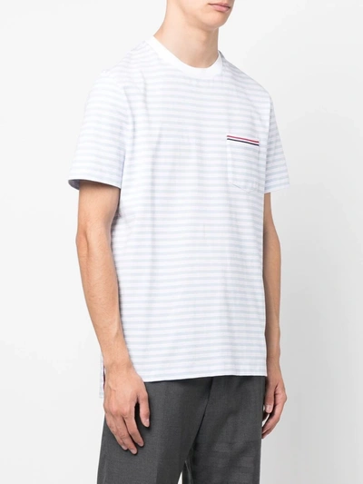 Thom Browne Men Narrow Striped Front Pocket T-shirt In 452 Light Blue White
