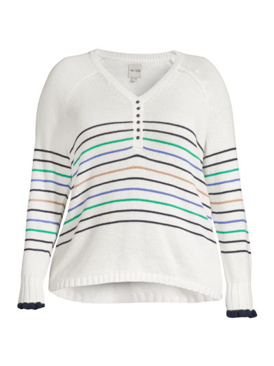 Nic + Zoe, Plus Size Women's Maritime Striped V-neck Jumper In Cream Multi