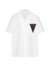 VALENTINO MEN'S COTTON BOWLING SHIRT WITH INLAID V DETAIL