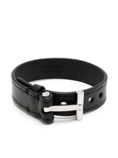 Tom Ford T-hinge Leather Bracelet In Black