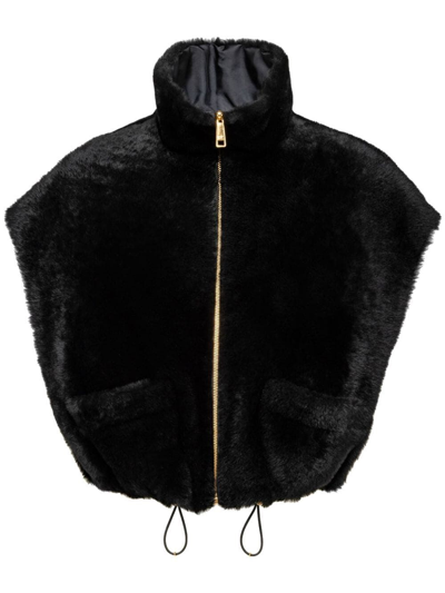 Prada Shearling Waistcoat In Black