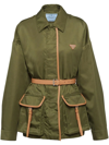 Prada Re-nylon Leather Belted Jacket In Green