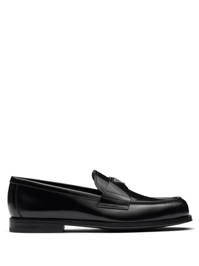 Prada Brushed Leather Loafers In Black