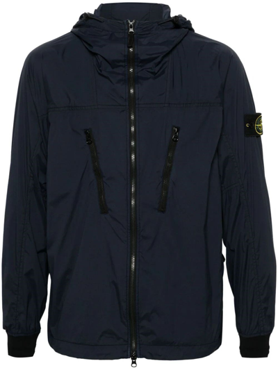 Stone Island Compass-badge Hooded Jacket In Blue