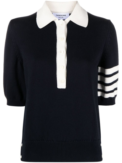 Thom Browne Hector 4-bar Polo Shirt In Blue