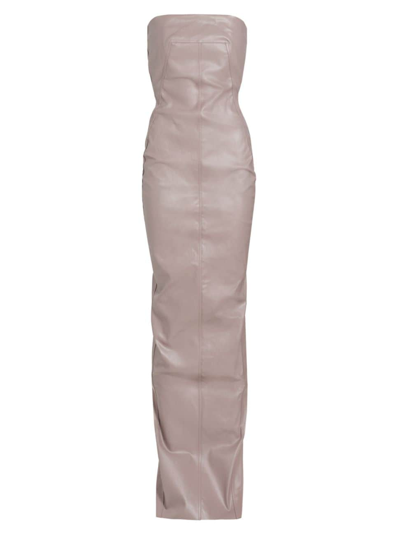 Rick Owens Coated-denim Strapless Bustier Gown In Dusty Pink