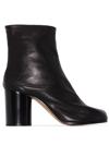 Maison Margiela Block Heel Leather Round Toe Boots In Black