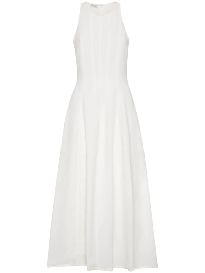 Brunello Cucinelli Pleated Sleeveless Maxi Dress In White