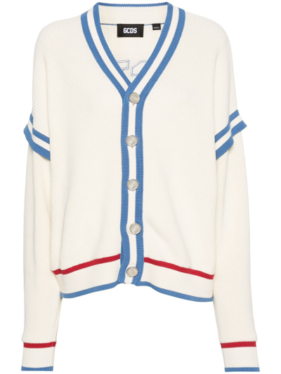 Gcds Logo-patch Cotton Cardigan In White