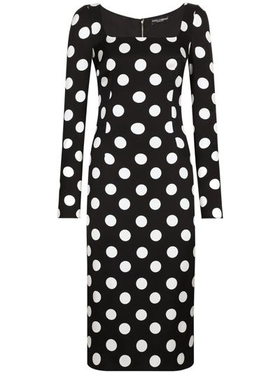 Dolce & Gabbana Polka Dot-print Midi Dress In Black