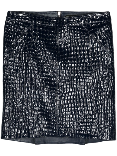 Tom Ford Blue Crocodile-effect Leather Miniskirt