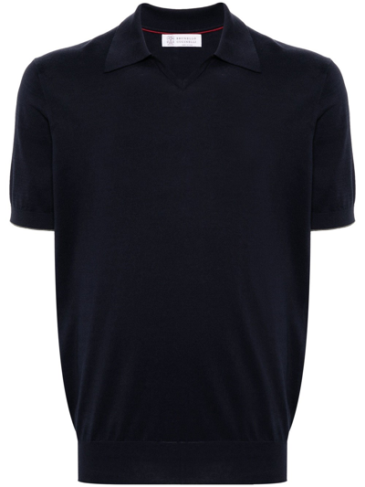 Brunello Cucinelli Short-sleeve Cotton Polo Shirt In Blue