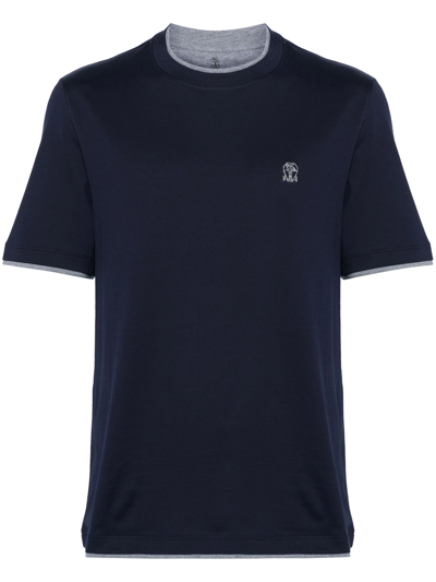 Brunello Cucinelli T-shirt With Logo In Blue