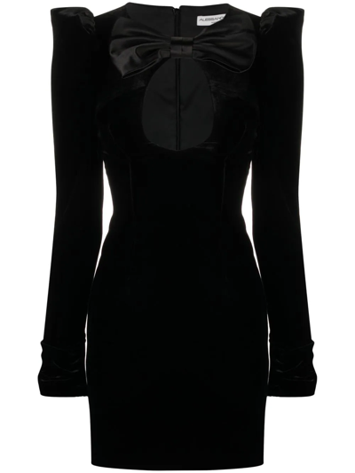 Alessandra Rich Short Velvet Dress With Bow In Black
