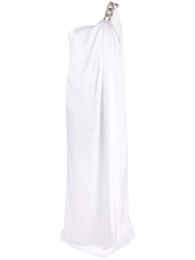 Stella Mccartney Chain Embellished One Shoulder Dress In White