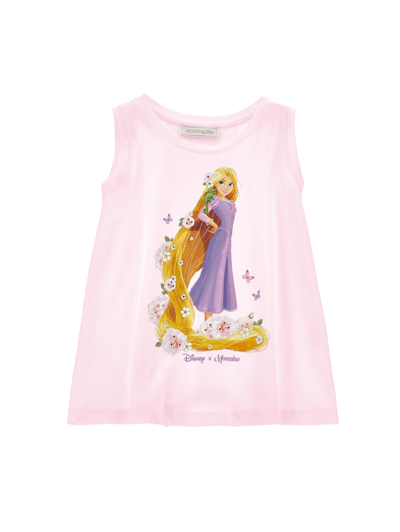 Monnalisa Kids'   Rapunzel Sleeveless Maxi T-shirt In Rosa Fairy Tale
