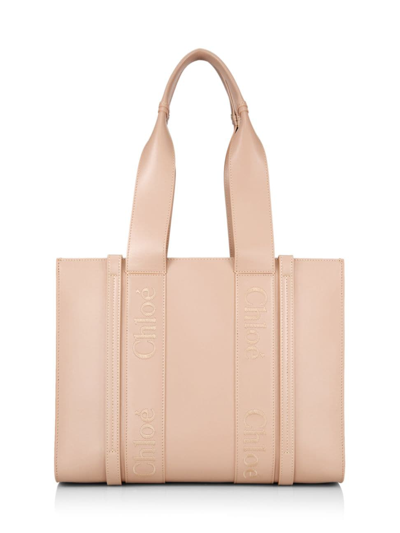 Chloé Women's Medium Woody Leather Tote Bag In Pink